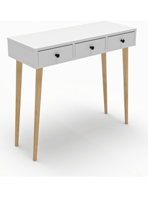 Bagax Modern Dresuar 90 cm 3 Çekmeceli Ahşap Ayaklı Antre Hol Konsol Beyaz