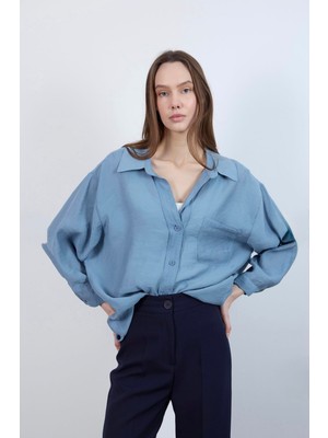 Fast Perry Düşük Omuzlu Oversize Gömlek- Indigo