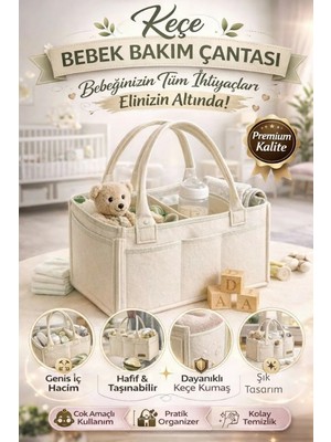 Wellasya Anne Bebek Bakım Çantası Krem Keçe  Çok Gözlü Organizer, Düzenleyici Çanta