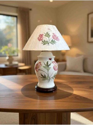 Vintage Çiçek Desenli Masa Üstü Abajur