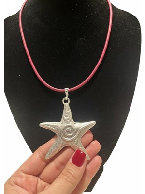 Vintage Takı Bordo Deri Ipli American Vintage Yıldız Spiral Kolye