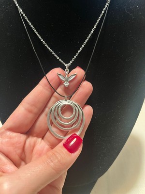 Vintage Takı 2'li Hüma Kuşlu Halka Spiral Kolye / Şans ve Uğur Kolyesi