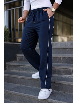 Comstar Erkek Günlük Yazlık Çizgili Bol Lacivert Eşofman Altı