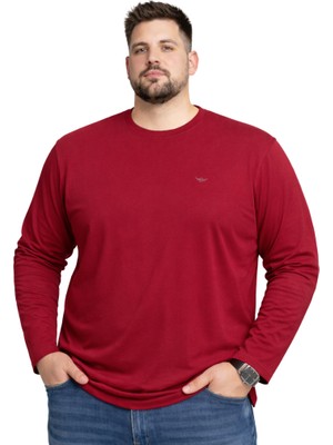 Battal Moda Battalmoda Erkek Büyük Beden Bordo Pamuklu Uzun Kollu Tişört 3xl-4xl-5xl-6xl-7xl-8xl