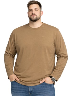 Battal Moda Battalmoda Erkek Büyük Beden Vizon Pamuklu Uzun Kollu Tişört 3xl-4xl-5xl-6xl-7xl-8xl