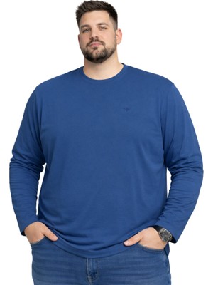 Battal Moda Battalmoda Erkek Büyük Beden İndigo Pamuklu Uzun Kollu Tişört 3xl-4xl-5xl-6xl-7xl-8xl
