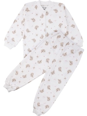 by BebekOdam Kız Çocuk Ekru Bej Koala Desenli Çıtçıtlı Pijama Takımı - 1016599