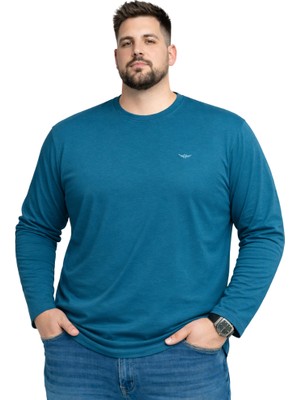 Battal Moda Battalmoda Erkek Büyük Beden Petrol Pamuklu Uzun Kollu Tişört 3xl-4xl-5xl-6xl-7xl-8xl