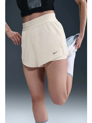 Nike Swift Dri Fit Mid Rise 4" 2ın1 Running Short Kadın 4" Taytlı Koşu Şortu Krem