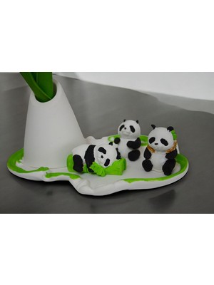 Panda Figürlü Dekaratif Hediyelik Tepsili Vazolu Set
