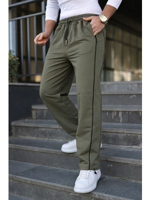 Comstar Erkek Günlük Yazlık Çizgili Bol Haki Eşofman Altı