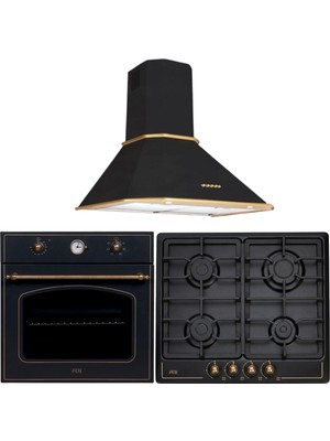 Çetintaş Evii Rustik Siyah Set ( Rs 4615 R 60 cm Davlumbaz -Rs 1237 Siyah Fırın-Wl 848 Eat Rs Ocak )