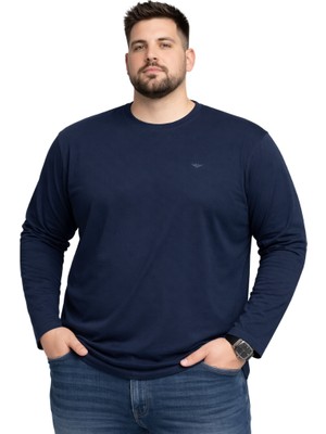 Battal Moda Battalmoda Erkek Büyük Beden Lacivert Pamuklu Uzun Kollu Tişört 3xl-4xl-5xl-6xl-7xl-8xl
