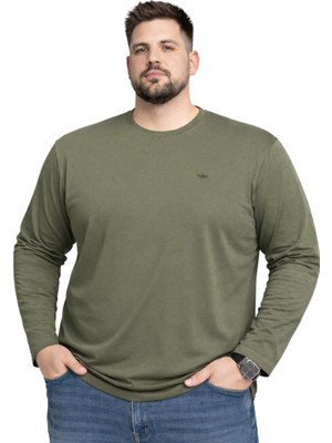 Battal Moda Battalmoda Erkek Büyük Beden Haki Pamuklu Uzun Kollu Tişört 3xl-4xl-5xl-6xl-7xl-8xl