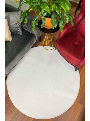Sultan Halı Yuvarlak Beyaz Renkli Peluş Halı