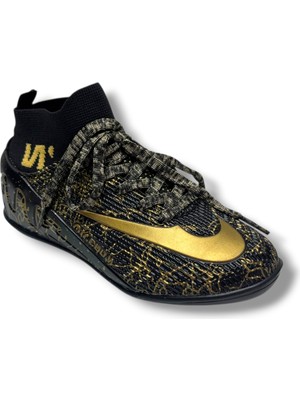 Walked 041-26 Çoraplı Erkek Çocuk Halı Saha Ayakkabı Siyah Altın 36-39