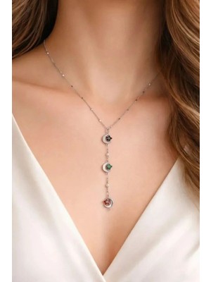 Gümüş Renk Ezme Zincir Ay Yıldız Ye Model Yeni Sezon Çelik Kolye