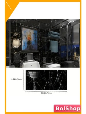 BolShop Kendinden Yapışkanlı Duvar Kaplama Siyah Mermer Desenli