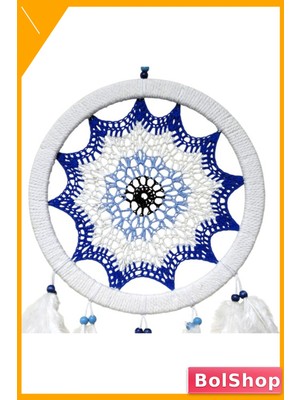 BolShop Nazar Motifli Duvar Dekorasyonu Kuş Tüyü Süsü Mavi Renk