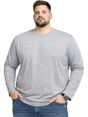 Battal Moda Battalmoda Erkek Büyük Beden Gri Pamuklu Uzun Kollu Tişört 3xl-4xl-5xl-6xl-7xl-8xl