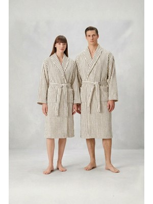 İrya In Lines Ipliği Boyalı Bornoz Takımı Ekru