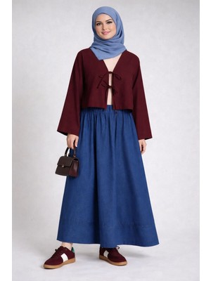 Cng Moda Önü Bağlamalı 2 Bağcıklı Kimono Gömlek Modern Tesettür Şık Yeni Sezon Etek Üstü Kimono