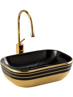 Eva Banyo Lena Tezgah Üstü Lavabo Siyah & Altın