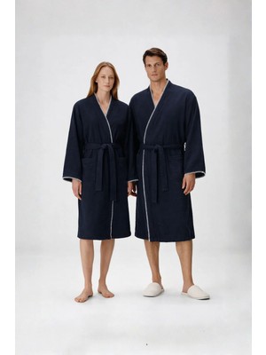 İrya Loom 4 Katlı Müslin Çoban Dikişli Bornoz Takımı Lacivert