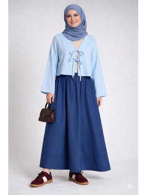 Cng Moda Önü Bağlamalı 2 Bağcıklı Kimono Gömlek Modern Tesettür Şık Yeni Sezon Etek Üstü Kimono