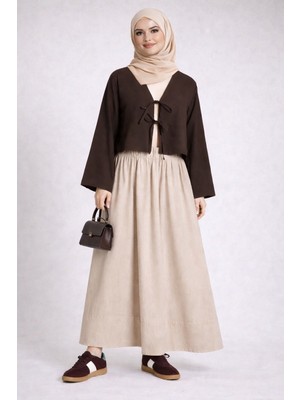 Cng Moda Önü Bağlamalı 2 Bağcıklı Kimono Gömlek Modern Tesettür Şık Yeni Sezon Etek Üstü Kimono