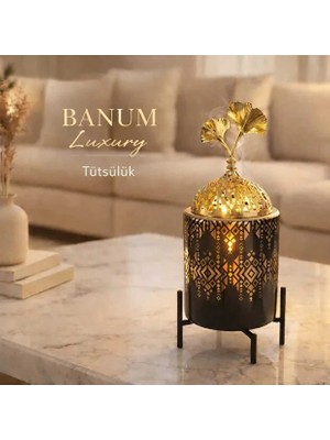 Banum Luxury Lüx Standlı Siyah Altın Desenlı Ev ve Ofıs Için Dekorativ Tütsülük