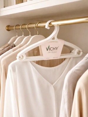 Vichy 5’li Kaymaz Askı 41,8 cm – Krem Renk Çok Amaçlı Elbise & Pantolon Askısı VCH-7019