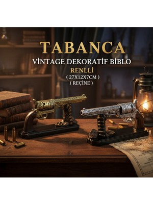 Melys Dekoratif Hediyelik ( Tabanca ) Vintage Dekoratif Biblo Renkli ( 27X12X7CM ) ( Reçine )