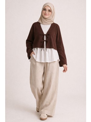 Cng Moda Önü Bağlamalı 2 Bağcıklı Modern Tesettür Kimono Gömlek