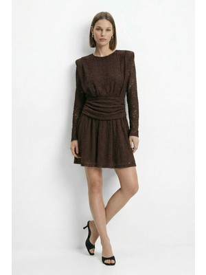 Rays Kahve Desenli Bel Bağlama Elbise 2808