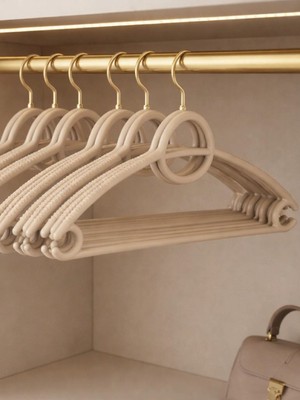 Vichy 5’li Kaymaz Askı 41,3 cm – Bej Renk Çok Amaçlı Elbise & Pantolon Askısı VCH-7020