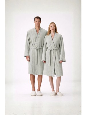 İrya Loom 4 Katlı Müslin Çoban Dikişli Bornoz Takımı Adaçayı