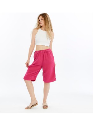 S-Ponder Kadın Yıkamalı Cepli Bermuda Şort %100 Pamuklu