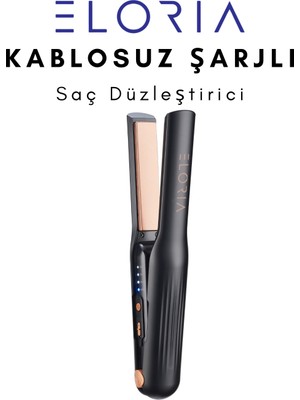 Eloria Kablosuz Şarjlı Saç Düzleştirici , 3 Isı Ayarlı (160-190-220°C), Taşınabilir Mini Düzleştirici & Bukle Maşası