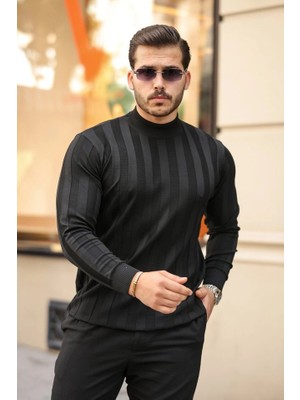 Stores36 Erkek Yarım Balıkçı Yaka Kabartma Desenli Triko