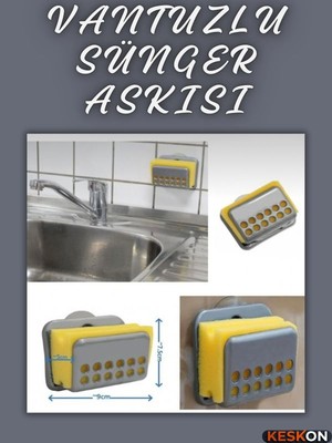 Keskon Bulaşık Süngeri Askısı – Yapışkanlı Vantuzlu Lavabo Tutacağı, Pratik Mutfak Düzenleyici