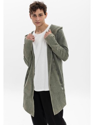 S-Ponder Erkek Yıkamalı Kapüşonlu Cep Detaylı Dokulu %100 Pamuk Uzun Hırka