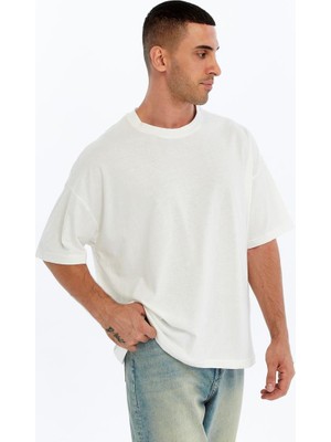 S-Ponder Unisex Oversize Geniş Kesim %100 Pamuk Yumuşak Dokulu Basic Bisiklet Yaka Beyaz Tişört