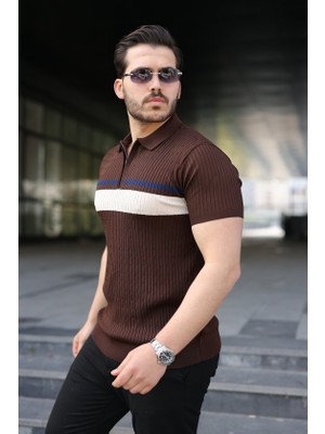 Veraura Lifestyle Erkek Örgü Desenli Renkli Kısa Kollu Triko Tişört