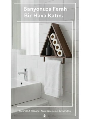 Jet Ağaçkakan Banyo Duvar Rafı ve havluluk Üçgen Ahşap - Beyaz / Yeşil / Koyu Ceviz