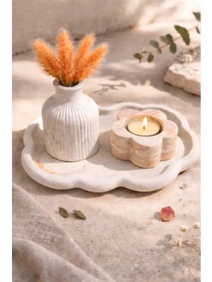 Pelius Mini Vazo, Dekoratif Tabak ve Çiçek Formlu Mumluk, 3’lü Dekoratif Set