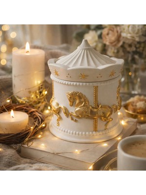 Pelius Altın Detaylı Atlı Karınca Kapaklı Dekoratif Kutu, Gold Carousel Dekoratif Obje