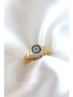 Nuveden Zirkon Taşlı Nazarlı Altın Kaplama Kadın Yüzük