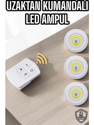 Nuveden LED Lamba 3'lü Uzaktan Kumandalı Yapışkanlı Beyaz Işık