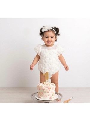 Butik 3D Gül Detaylı Kız Bebek Salopet Elbise Özel Gün Fotoraf Çekimi Doğumgünü - Düğün